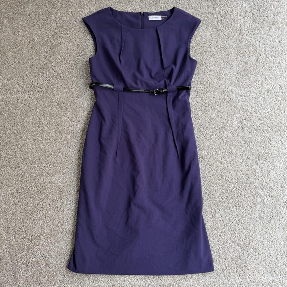 Calvin Klein Dresses & Skirts - Calvin Klein Dress Womens 10 Purple Cap Sleeve Sheath Knee Length Belted Office